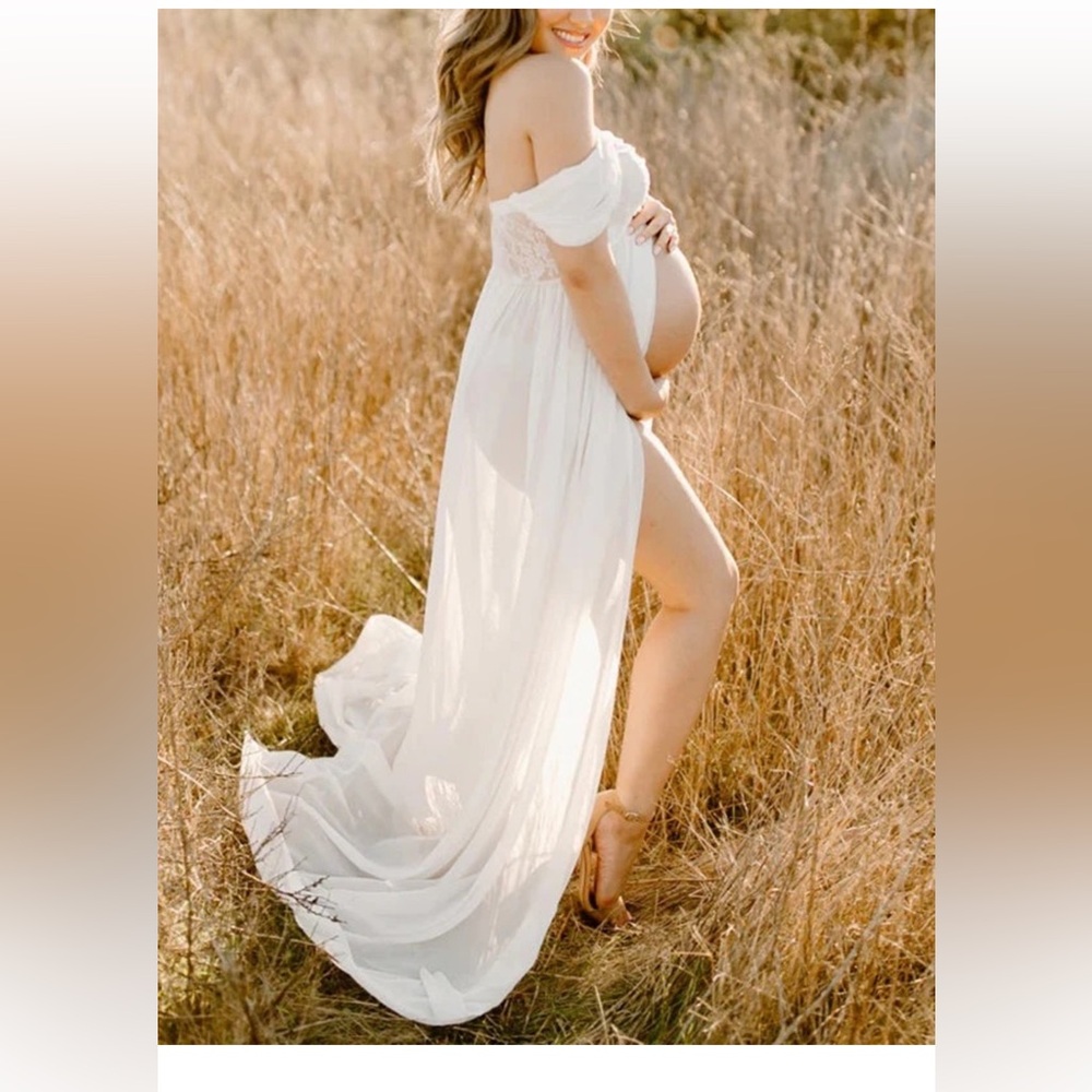 White Off-Shoulder Maternity Gown